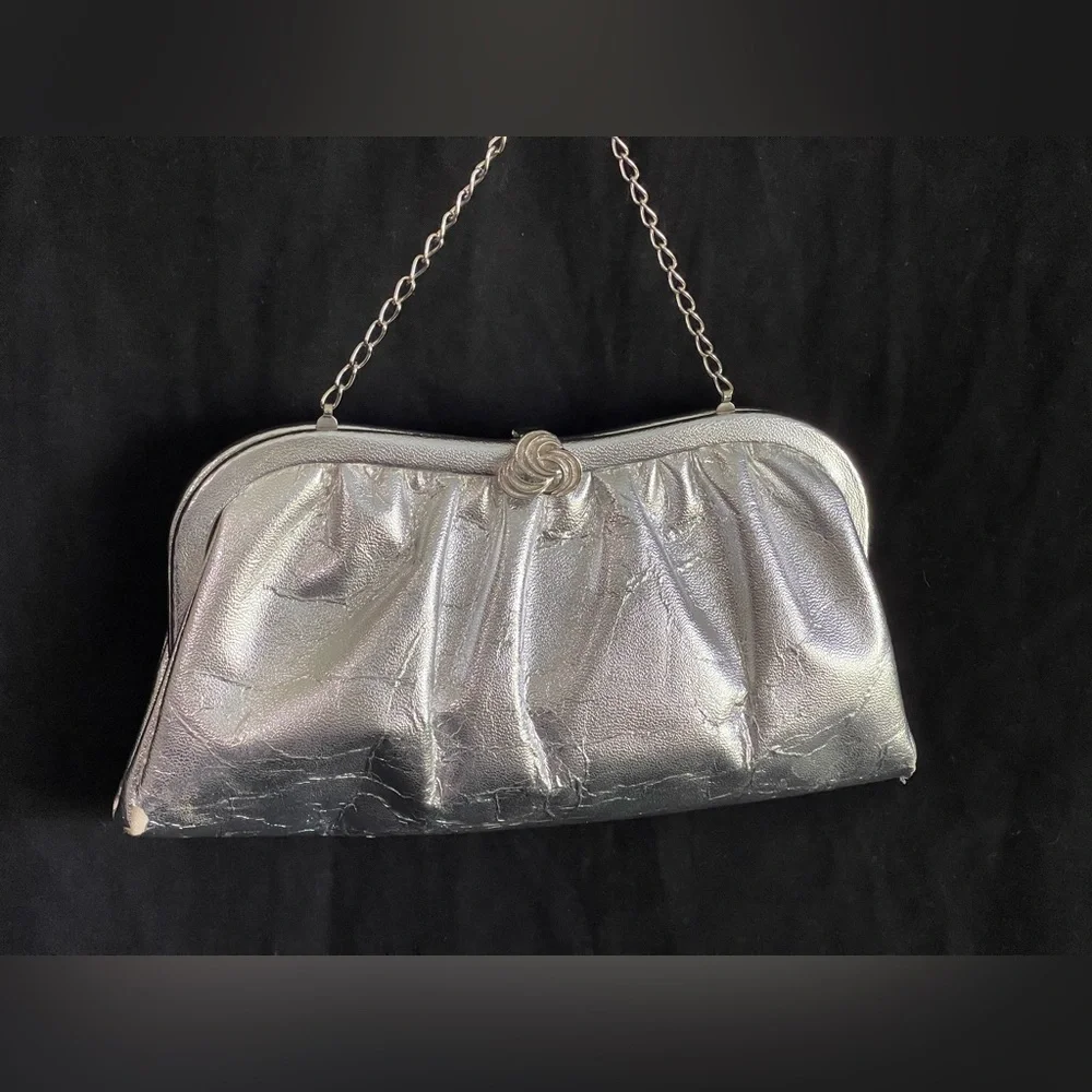 Beautiful vintage silver with chain clutch handbag 1950s